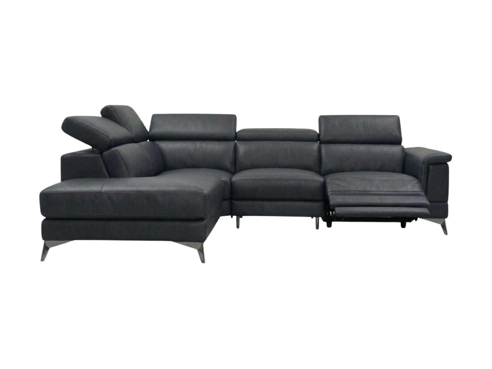 ECKSOFA Planet Echtleder mit 1 x Relaxfunktion Schwarz - Schwarz, Leder/Metall (232/256cm)