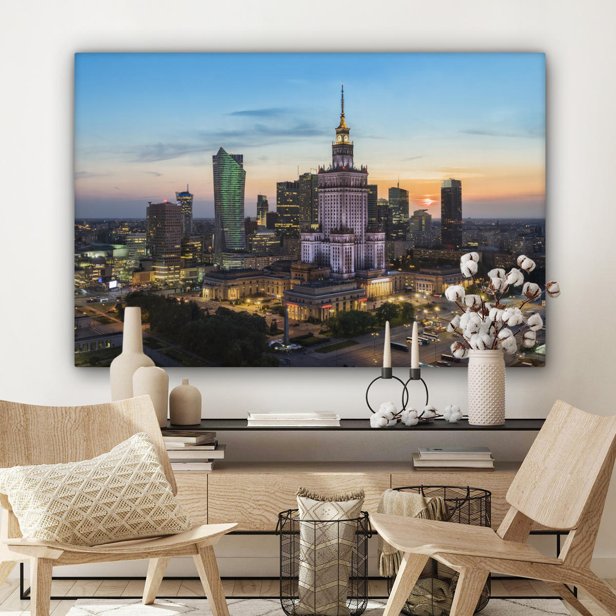 LEINWANDBILD Polen - Sonne - Warschau Wohnzimmer Groß 120x80 cm - Blau, Textil (120/80cm) - MuchoWow