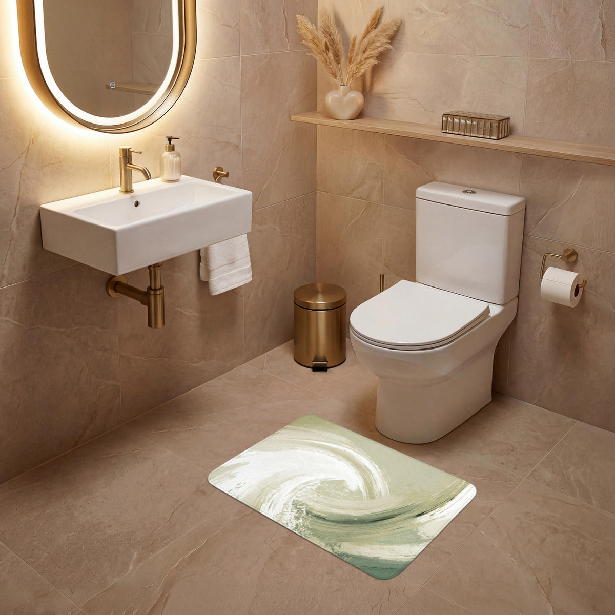 WC PŘEDLOŽKA Abstraktní - Tahy štětcem - Vlny - Zelená 60x40 cm - mátově zelená, textil/plast (60/1cm) - OnlyWow