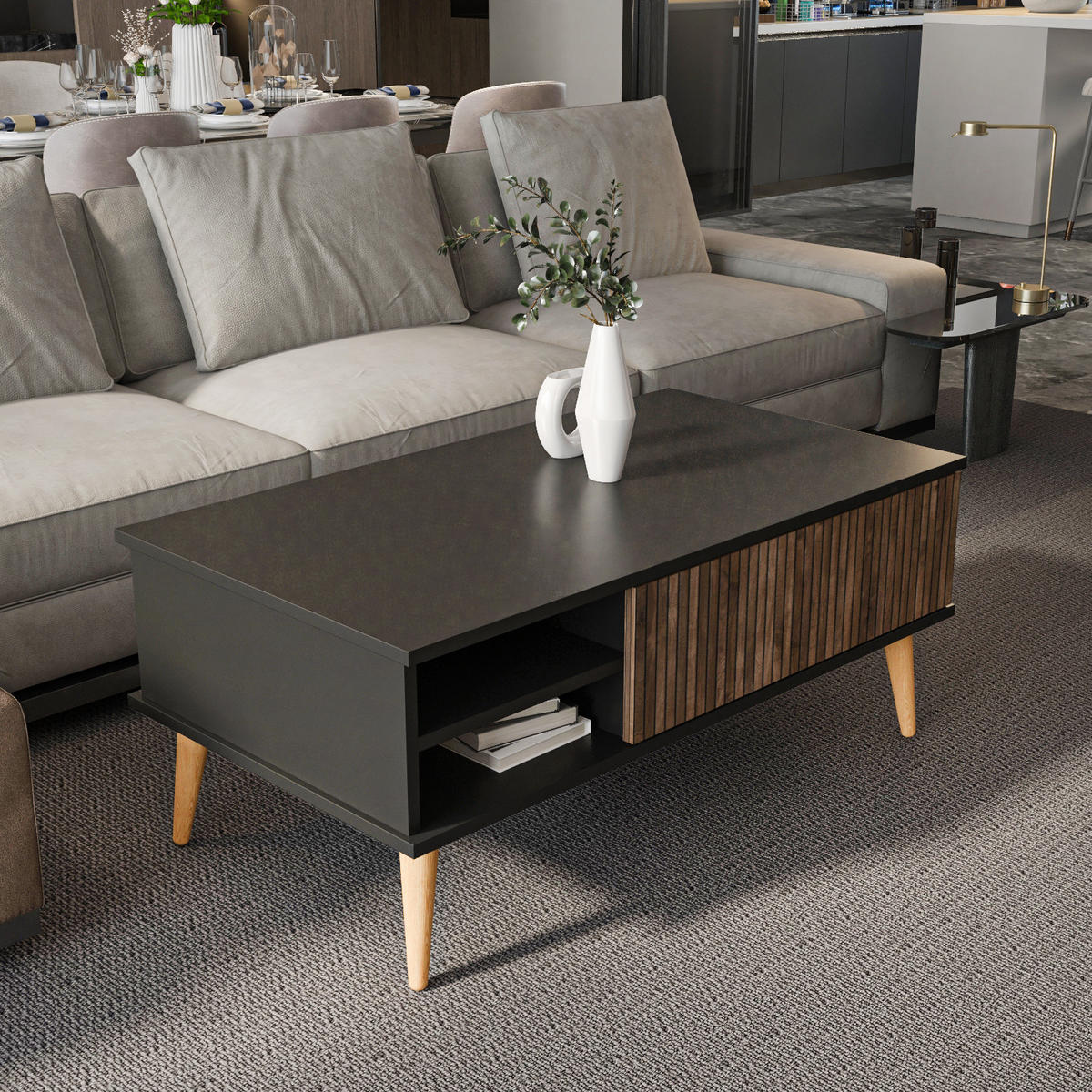 COUCHTISCH Como - Schwarz/Braun, Holzwerkstoff (110/60/46cm) - Decorotika