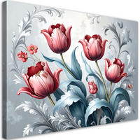 BILD auf Leinwand, Rote Tulpenblüten auf grauem Hintergrund - Rot, Textil (120/80cm) - Feeby