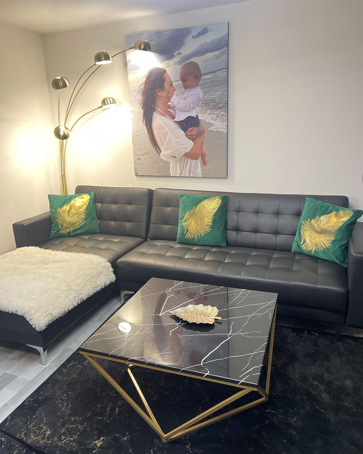 KONFERENČNÍ STOLEK Mramor Look černý/zlatý čtvercový 80/80 cm Malibu - černá/zlatá, kompozitní dřevo (80/80/40cm) - Beliani