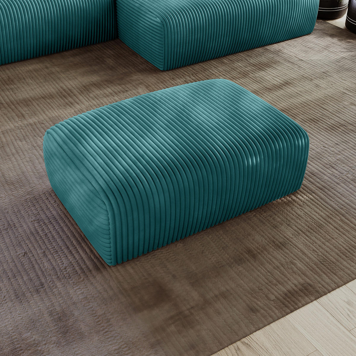 POLSTERHOCKER - Cord - Türkis/Schwarz, Kunststoff/Textil (110/40/72cm) - home24