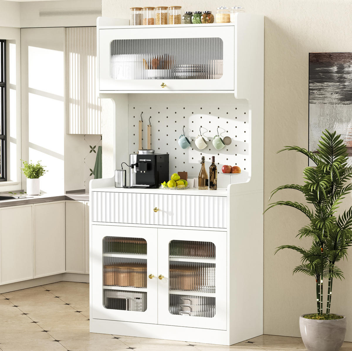 HIGHBOARD mit LED-Beleuchtung 80 x 40 x 180 cm Weiß - Weiß, Holzwerkstoff (40/180/80cm) - Meubliv