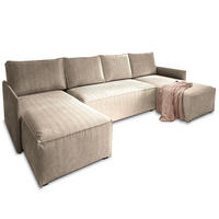 WOHNLANDSCHAFT TRES Beige Kordstoff mit Schlaffunktion - Beige, Holz (271/85/140cm) - MASSENO