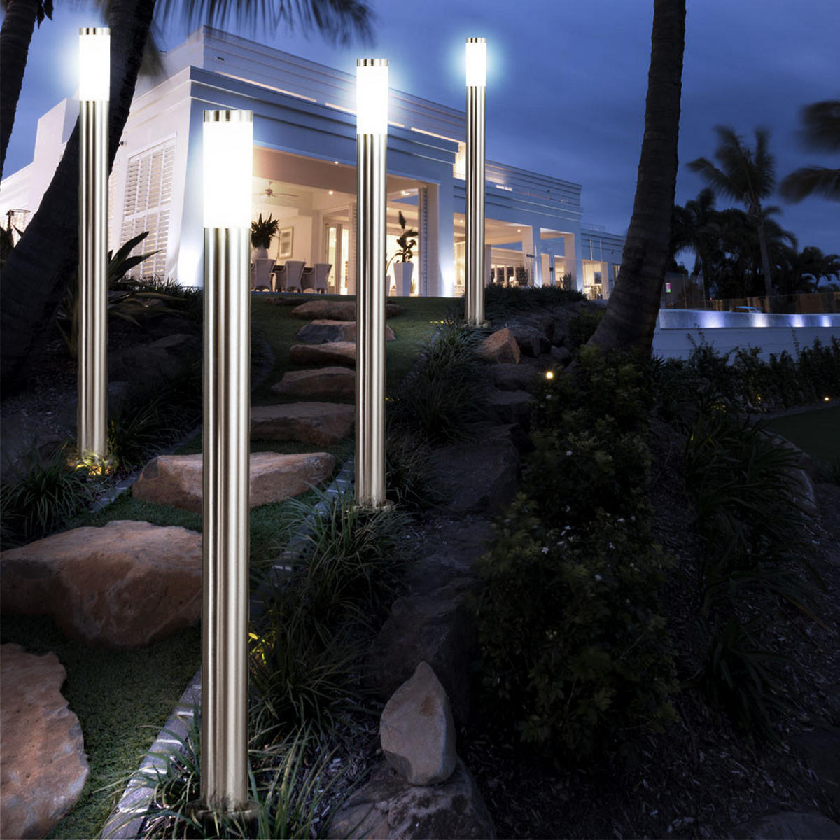 LED STEHLEUCHTE BOSTON Edelstahl Silber 4er Set - Silberfarben, Metall (7.6/7.6/110cm) - Globo Lighting