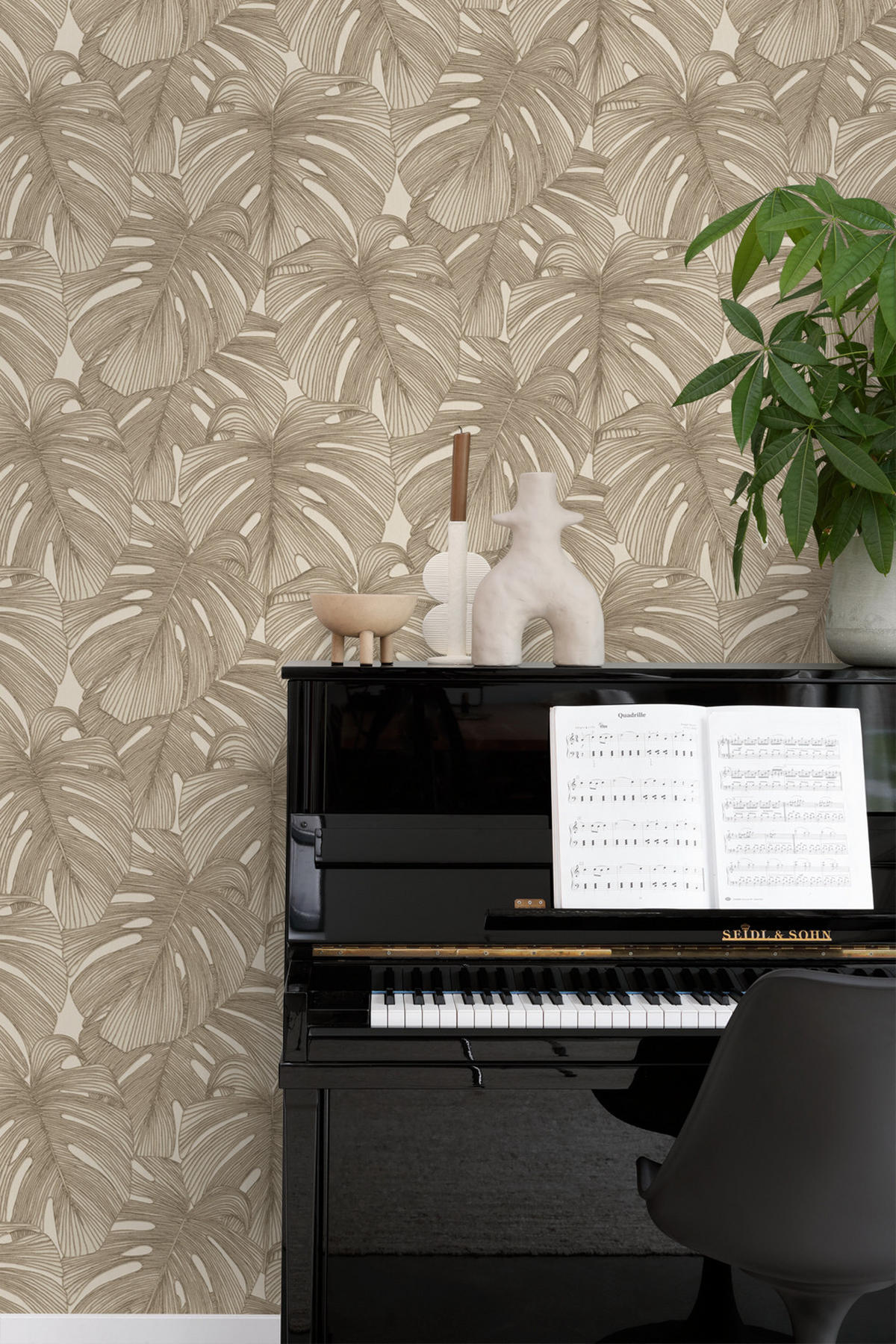 TAPETE 3D Muster Blätter 50 x 900 cm - Beige, Papier (50/900cm) - Origin Wallcoverings