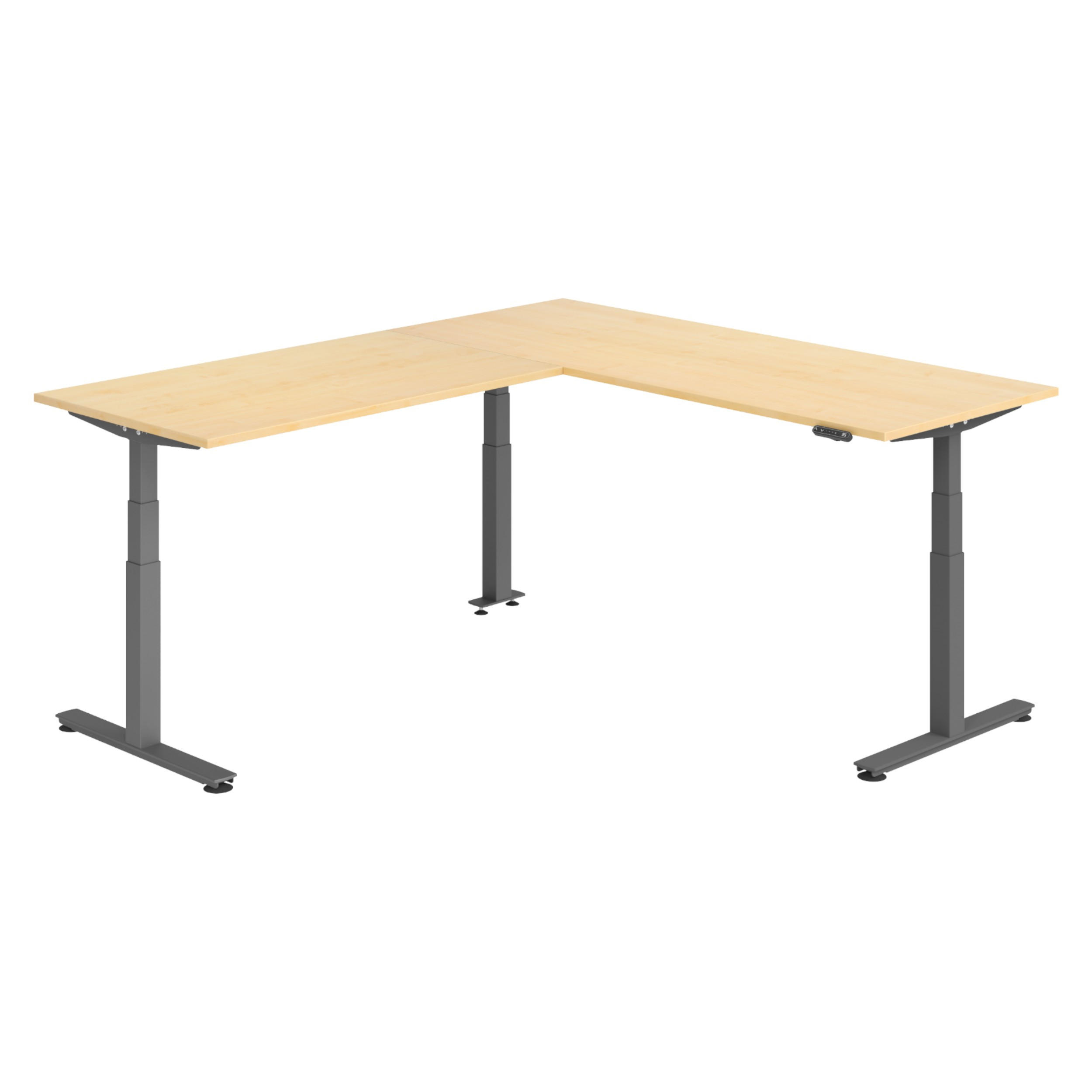 ECKSCHREIBTISCH elektrisch höhenverstellbar L-Form 240/200/74 cm in Ahornfarben/Graphitfarben - Ahornfarben/Graphitfarben, Holzwerkstoff (240/200/74cm) - bümö