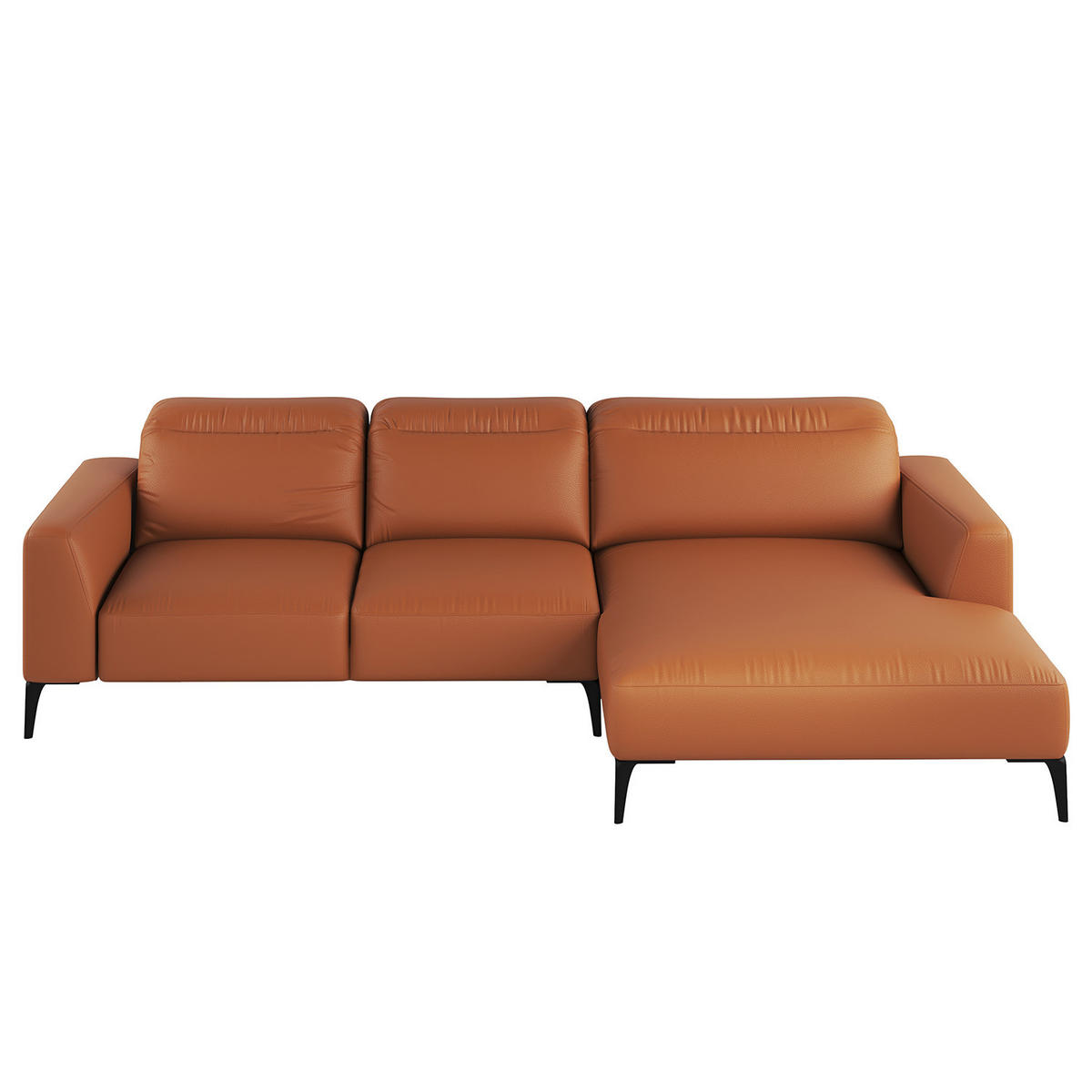 ECKSOFA mit Longchair - Kastanienfarben/Schwarz, Leder/Metall (265/180cm) - home24