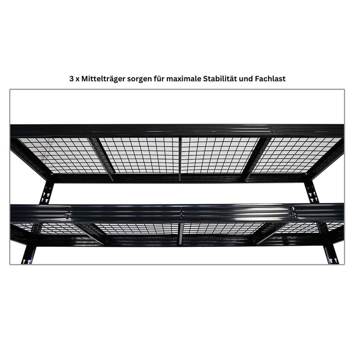 SCHWERLASTREGAL Rhino 180x200x60 cm 4 Gitterrost-Ebenen Fachlast 500 kg Schwarz - Schwarz, Metall (200/180/60cm) - PROREGAL