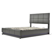 POLSTERBETT 140/200 cm mit LED-Beleuchtung, hydraulischem Bettkasten und Kunstlederbezug, Grau - Grau, Textil (140/200cm) - Redom