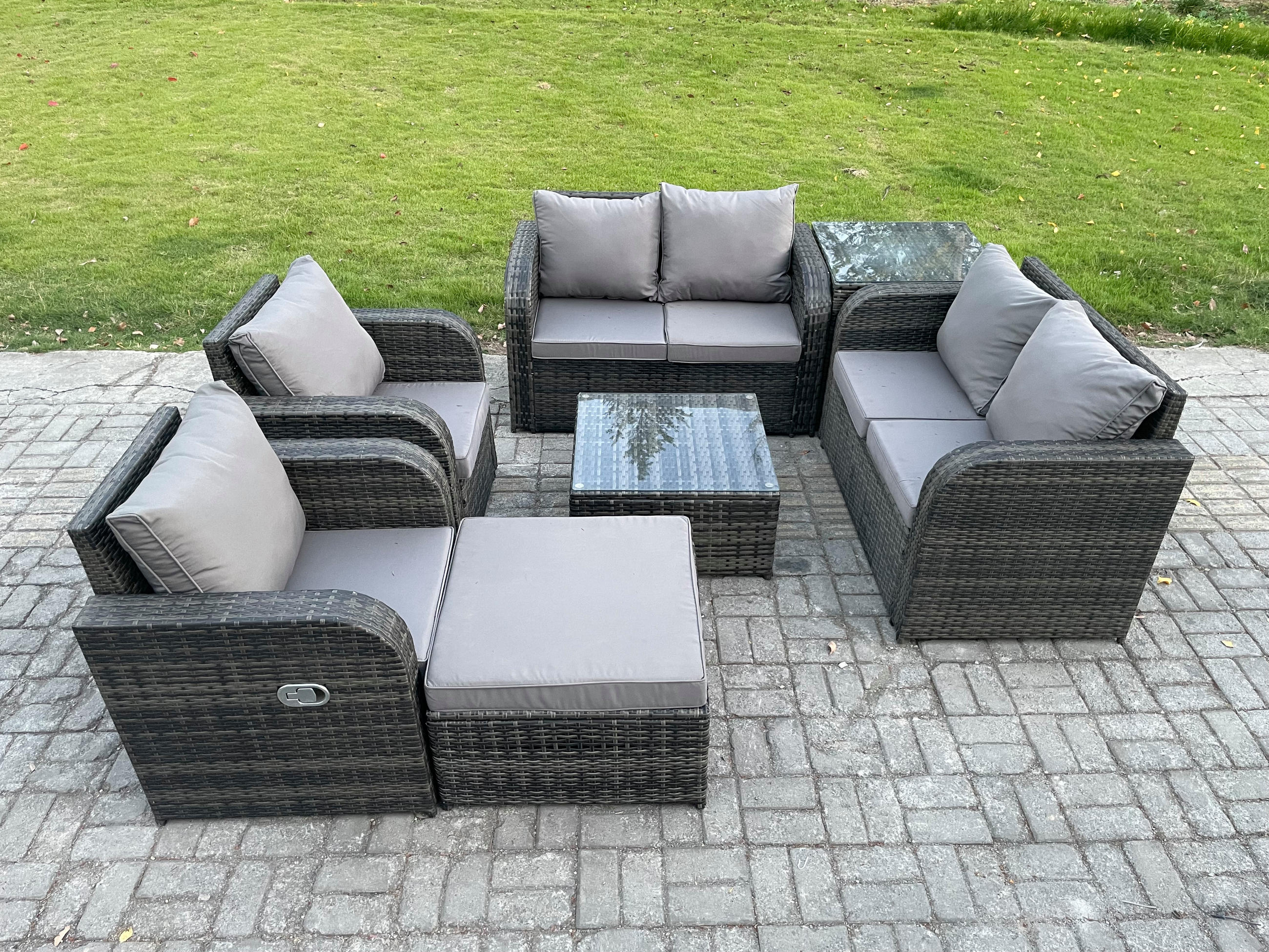 GARTENMÖBELGARNITUR Polyrattan Dunkelgrau 7-Sitzer - Dunkelgrau, Metall - Fimous