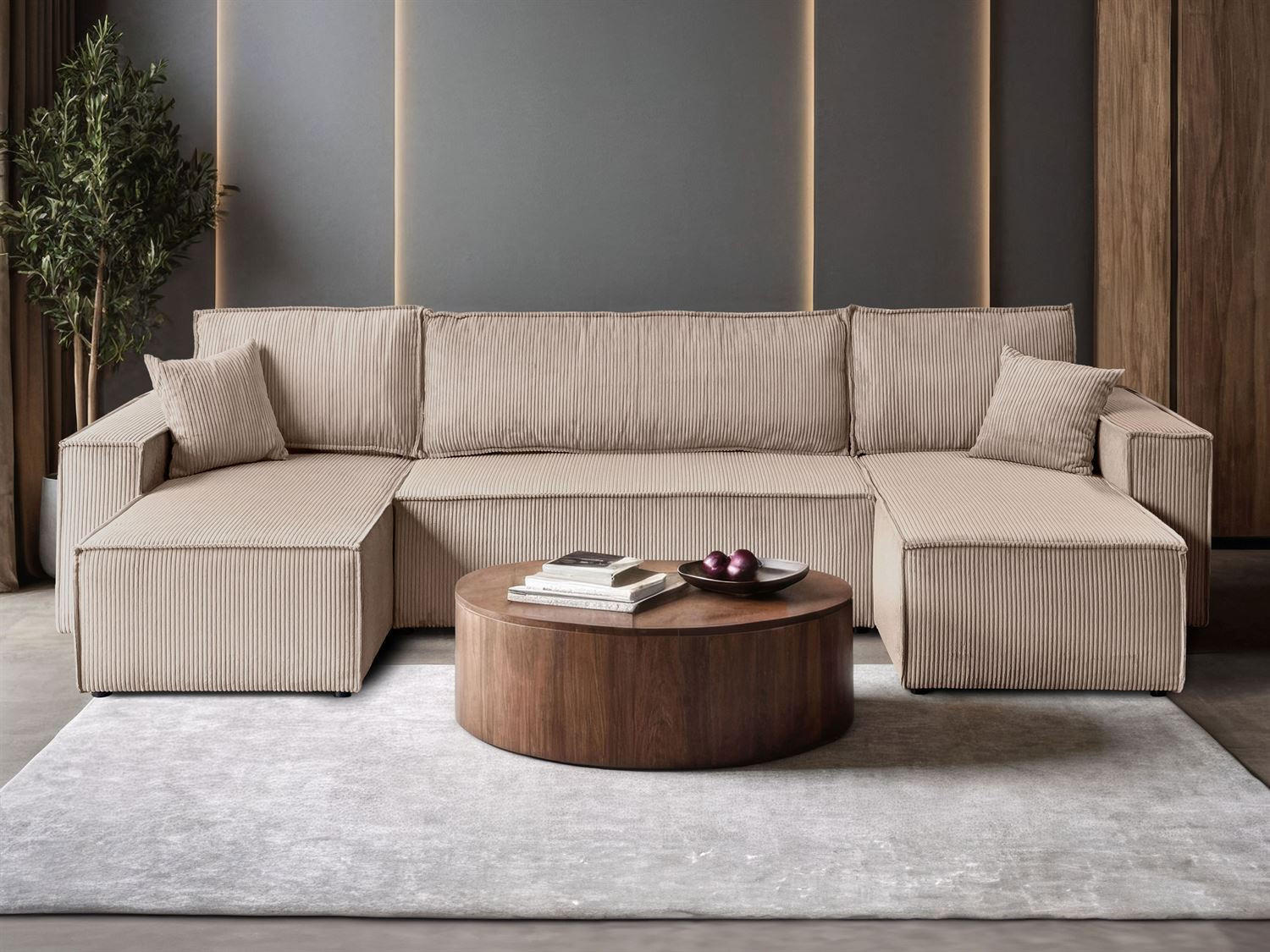 Thumbnail - Lookway Wohnlandschaft, Beige, Textil, 7-Sitzer, U-Form,Quadratisch, 315x83x143 cm, Wohnzimmer, Sofas & Couches, Wohnlan...