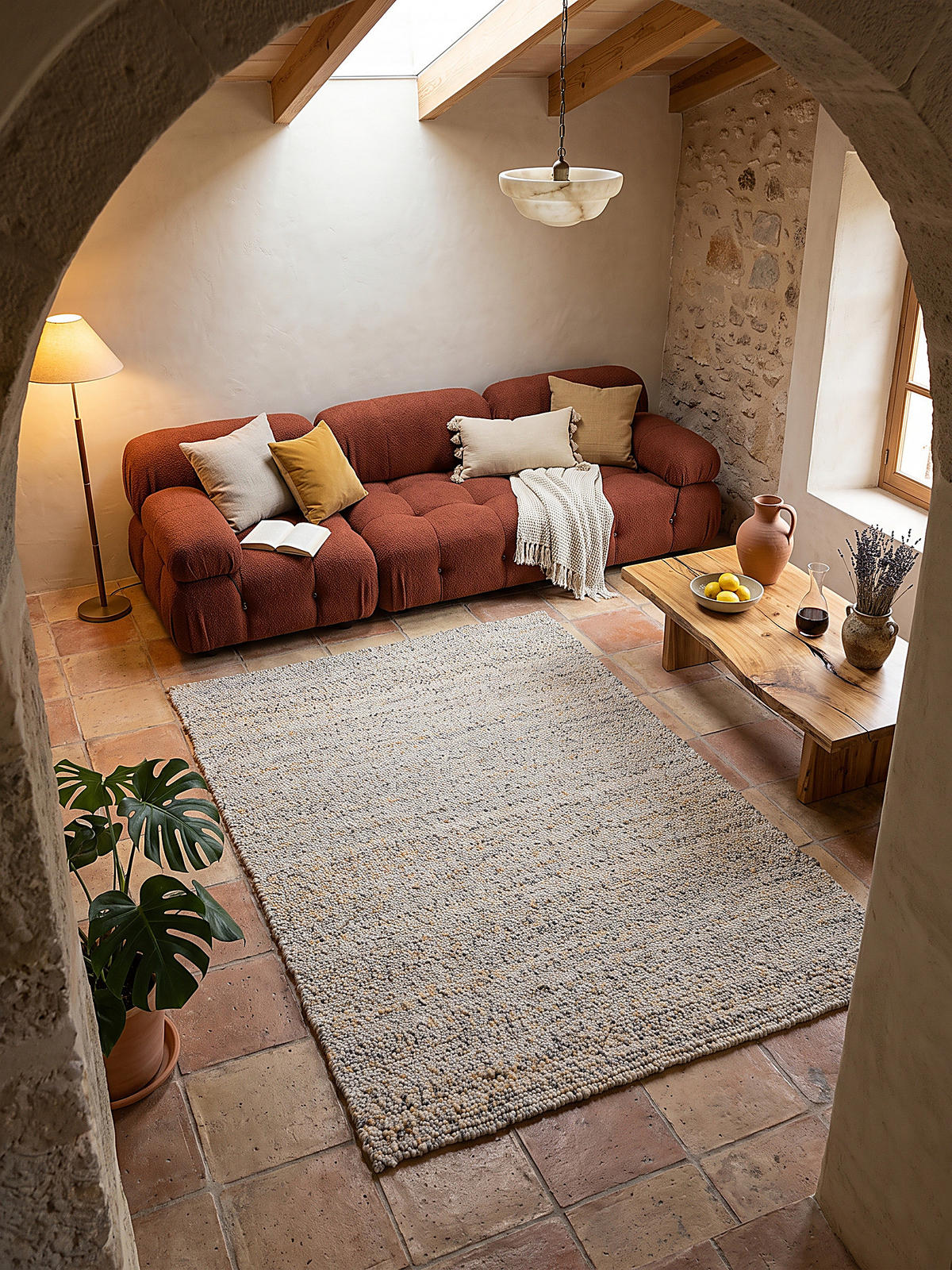 TEPPICH Kurzflor, handgewebt, GLAVEN, in Gelb-Grau, Bouclé-Struktur, 120 x 170 cm - Gelb, Textil (120/170cm) - KADIMA DESIGN