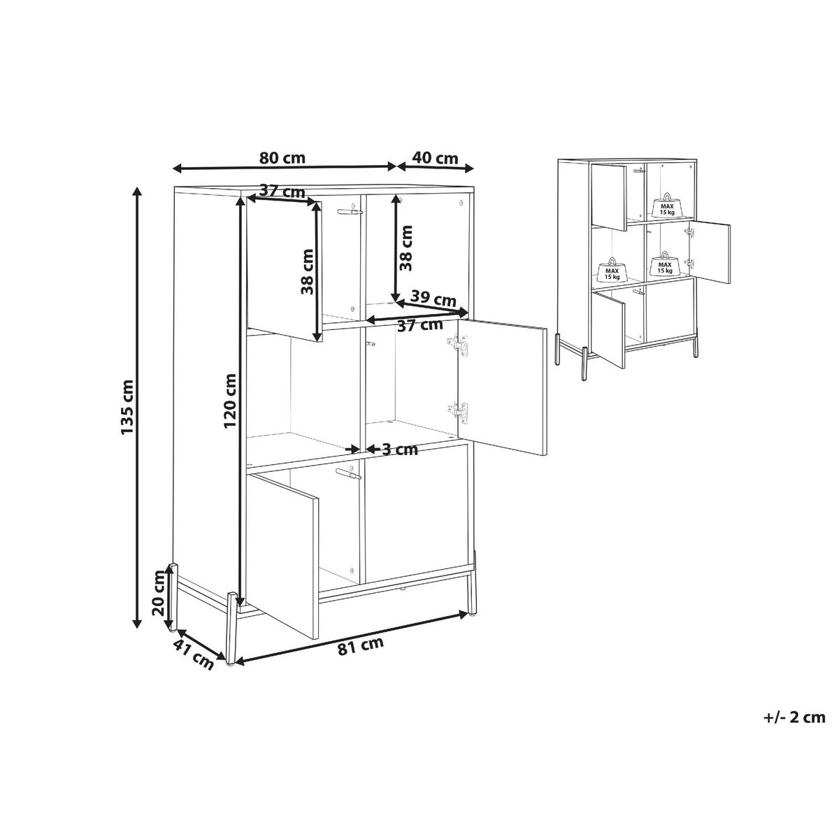 MEHRZWECKSCHRANK Moines - Hellbraun, Holzwerkstoff (80/135/40cm) - Beliani