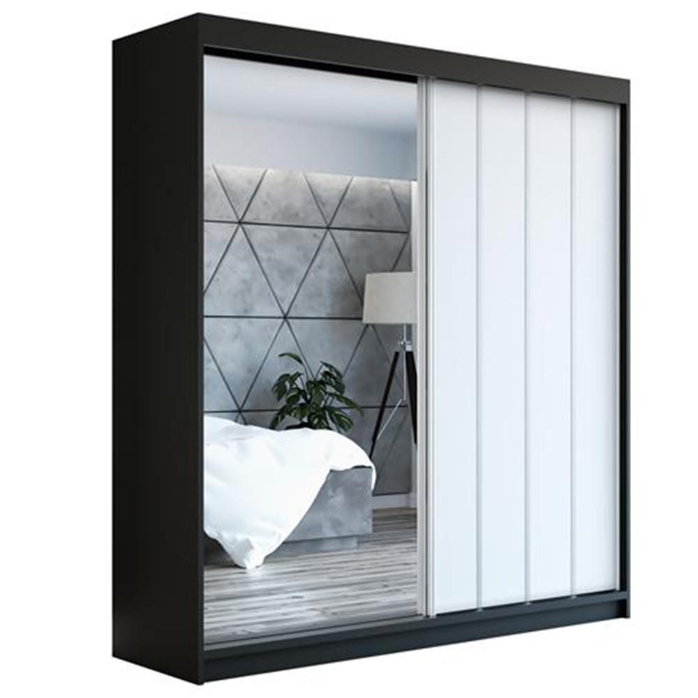 SCHWEBETÜRENSCHRANK 180 CM GLIDE Farbe: Schwarz , weiß - Schwarz/Weiß, Holzwerkstoff (180/215/59.5cm) - A&J MöbelLand