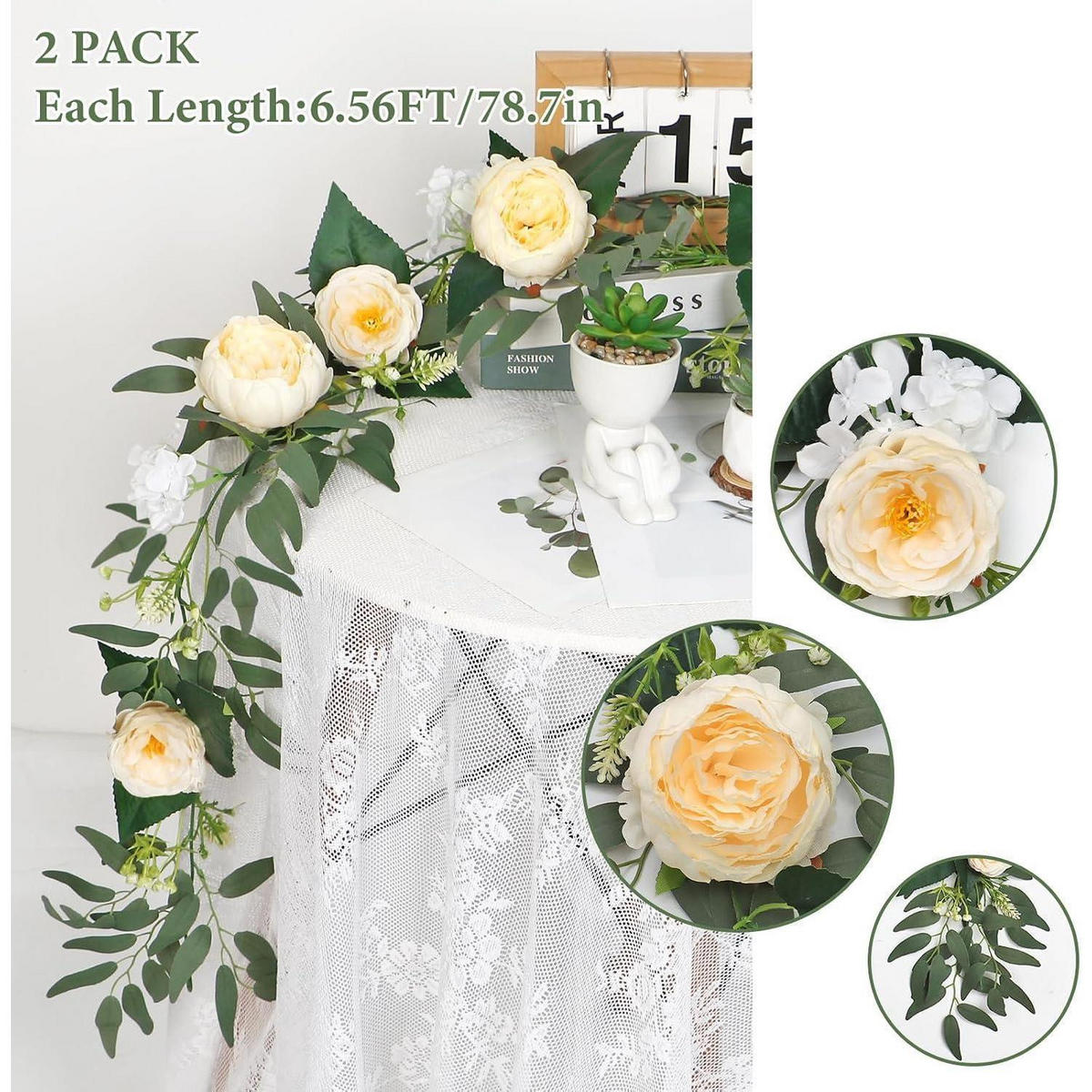 KÜNSTLICHE Blumen Girlande 2er Set Champagner 200 cm - Multicolor, Textil (5cm)