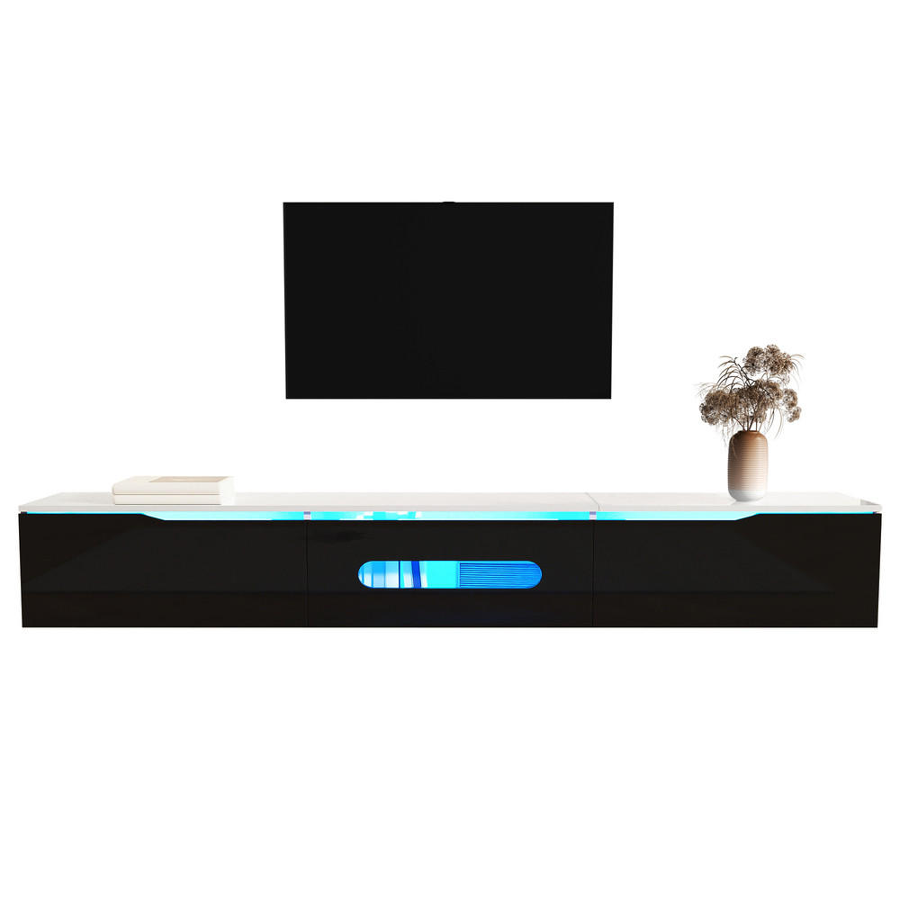 TV-SCHRANK 180cm Hochglanz 16-Farben-LED wandmontierbar Schwarz-Weiß - Weiß, Holz (46/16.5/133cm) - FLIEKS