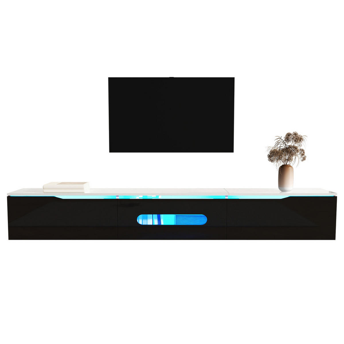 TV-SCHRANK 180cm Hochglanz 16-Farben-LED wandmontierbar Schwarz-Weiß - Weiß, Holz (46/16.5/133cm) - FLIEKS