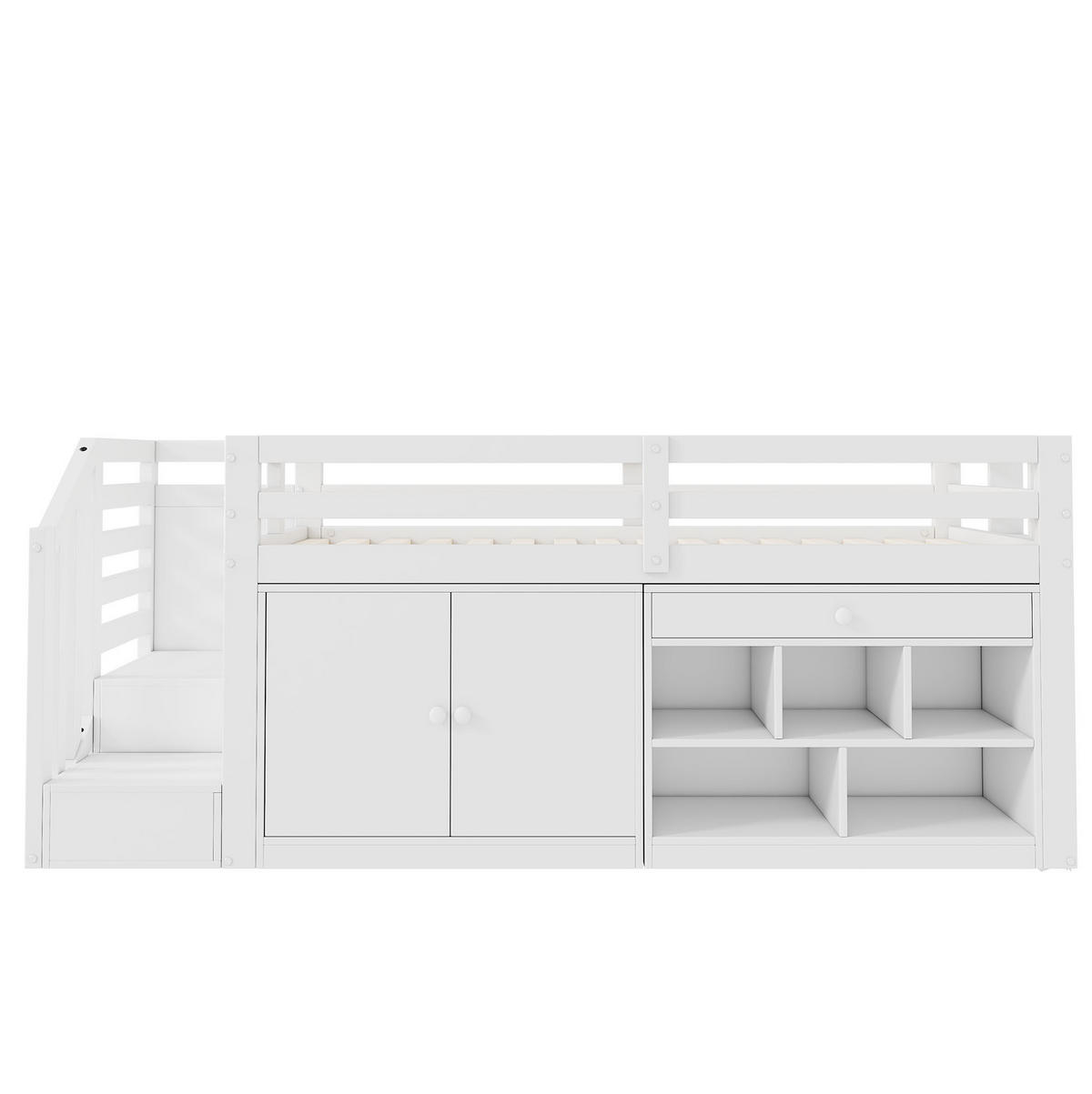 KINDERBETT 90/200 cm Weiß aus Massivholz mit Stauraum und Schreibtischfunktion - Weiß, Holz (90/200cm) - OKMYHOME