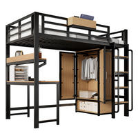 HOCHBETT 90/200 cm Schwarz/Natur aus Metall und Holzwerkstoff mit Kleiderschrank und Schreibtisch - Schwarz, Metall (90/200cm) - OKMYHOME