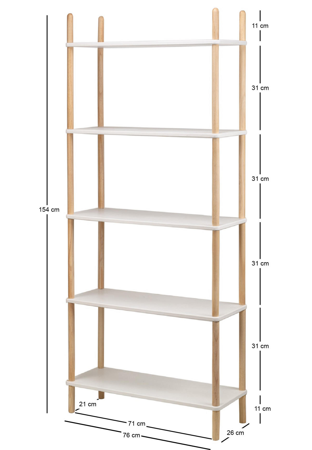 REGAL Weiß - Weiß, Holz (76/154/26cm) - Nordlys