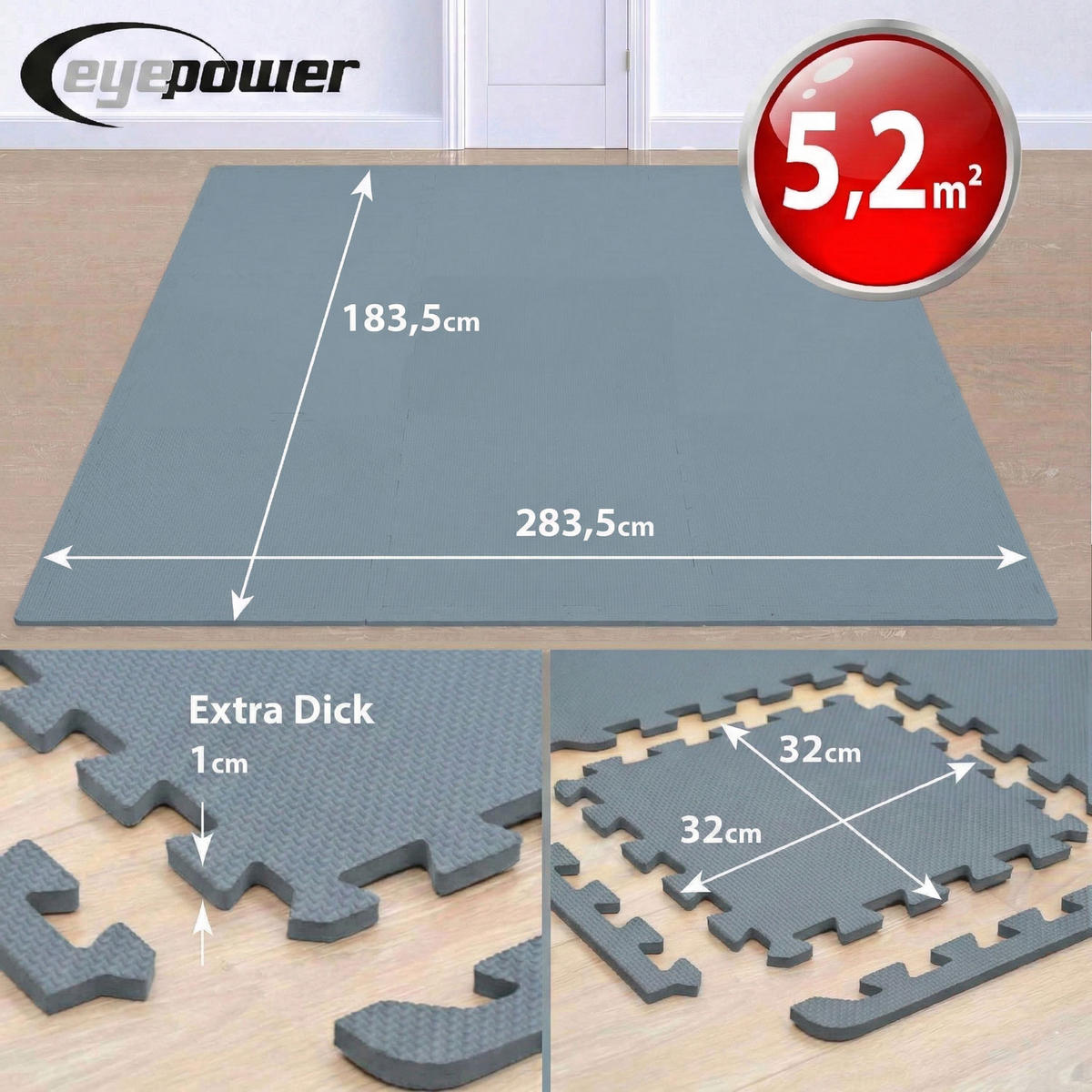 BODENSCHUTZMATTE 30x30x1 cm, Grau, 54er Set - Grau, Kunststoff (30/30cm) - eyepower