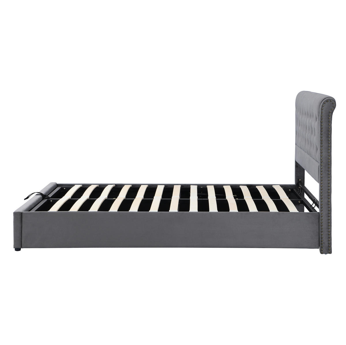 POLSTERBETT aus Samt 160x200 cm in Grau mit Bettkastenaufbewahrung - Grau, Textil (160/200cm) - Modfu
