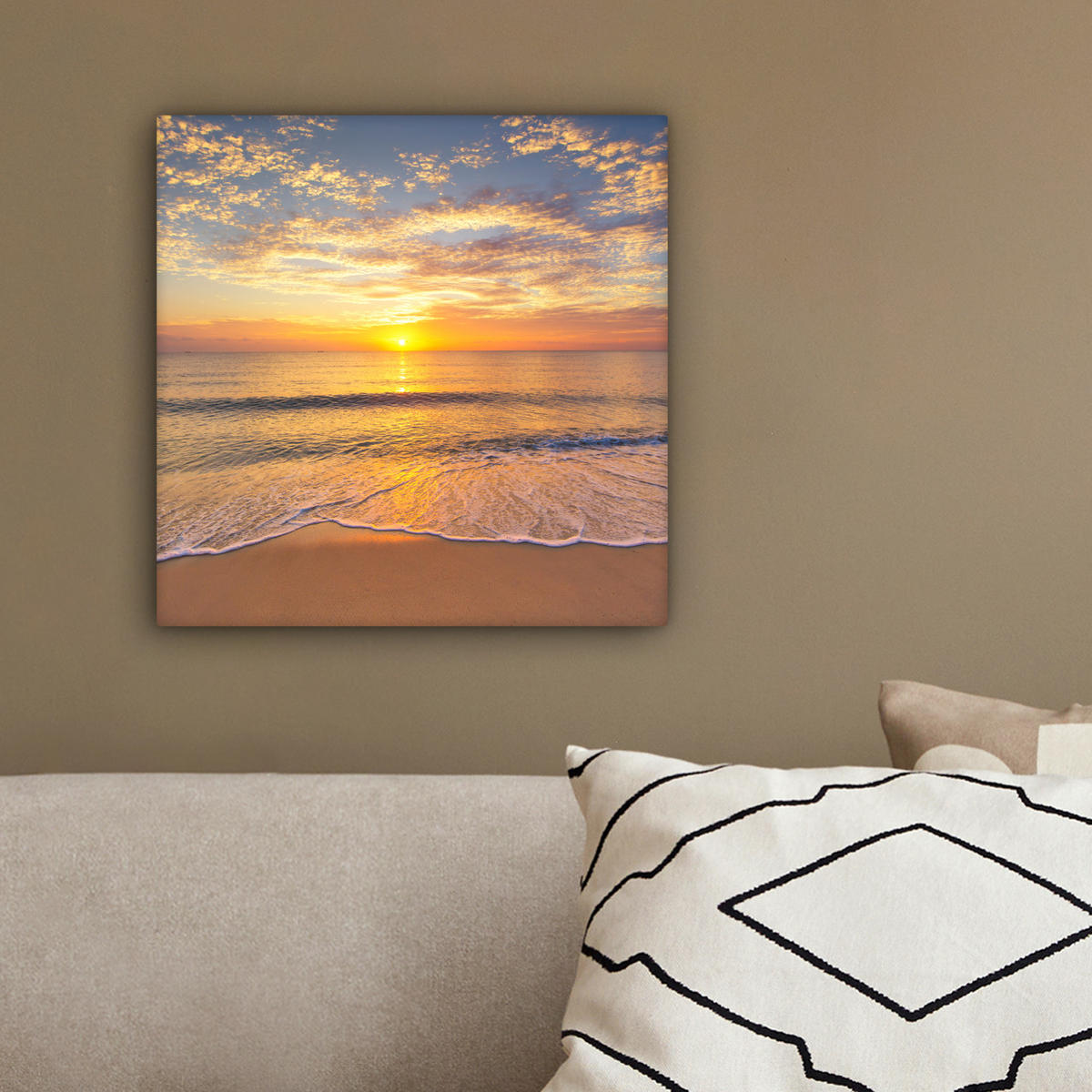 LEINWANDBILD Strand - Sonnenuntergang - Meer 20x20 cm - Gelb, Textil (20/20cm) - MuchoWow