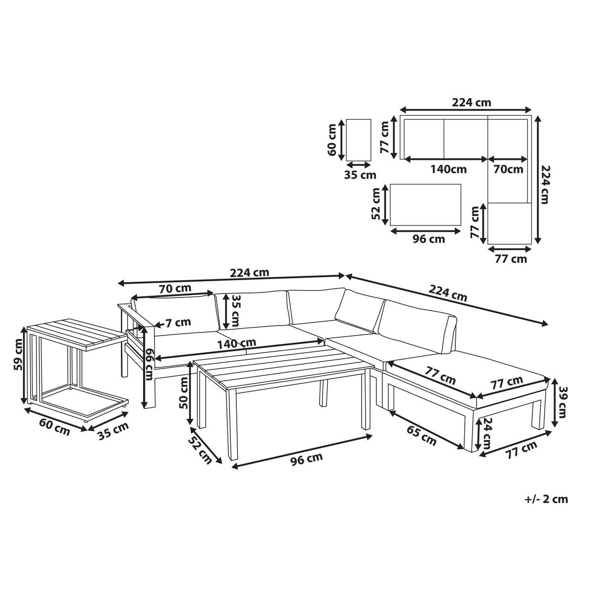 LOUNGE SET 5-Sitzer schwarz Auflagen grau Messina - Schwarz/Grau, Metall - Beliani