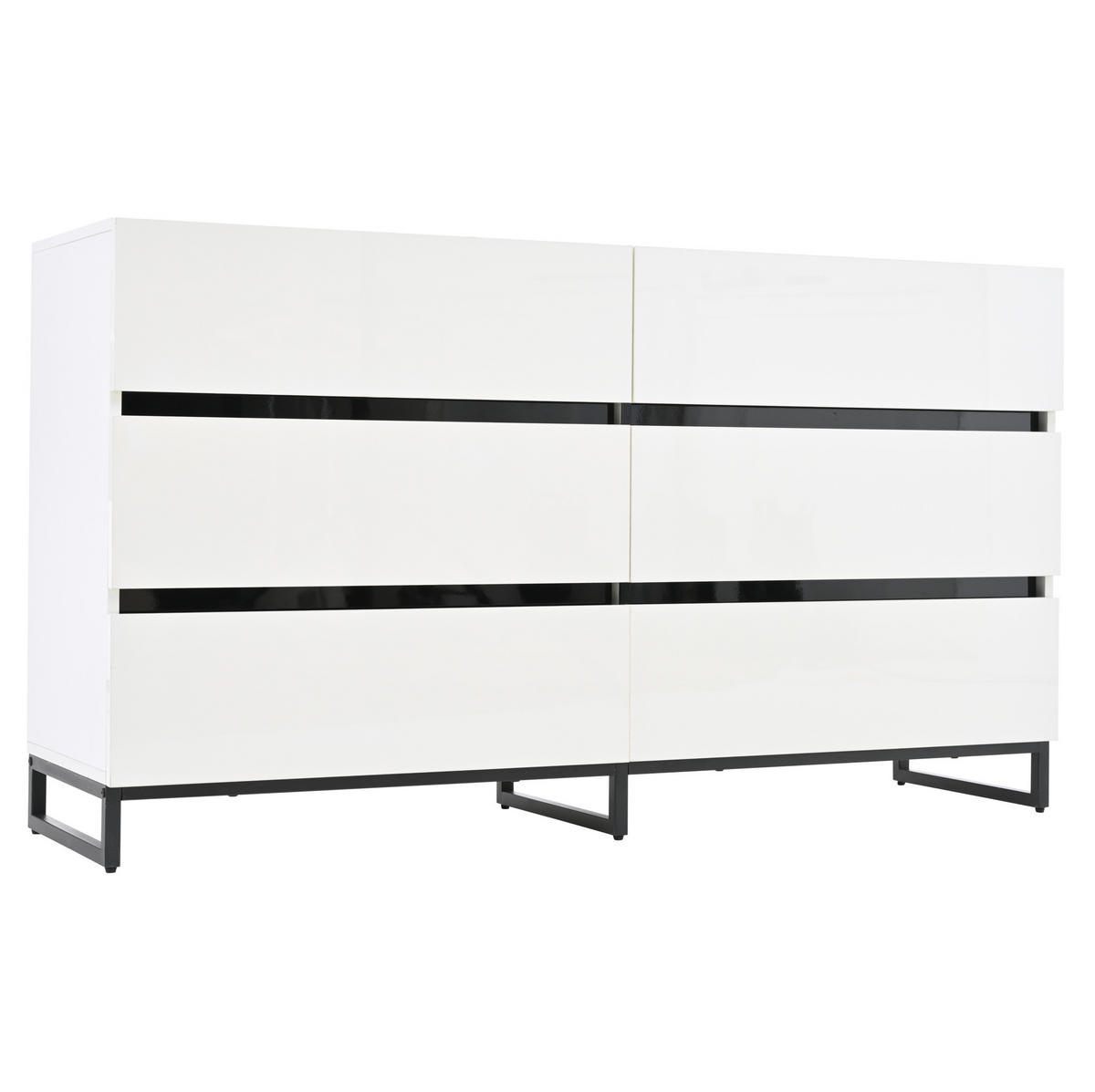 SIDEBOARD 140/39,5/78,5 cm Weiß/Schwarz aus Spanplatte mit 6 Schubladen - Weiß, Holzwerkstoff (140/78.5/39.5cm) - OKWISH