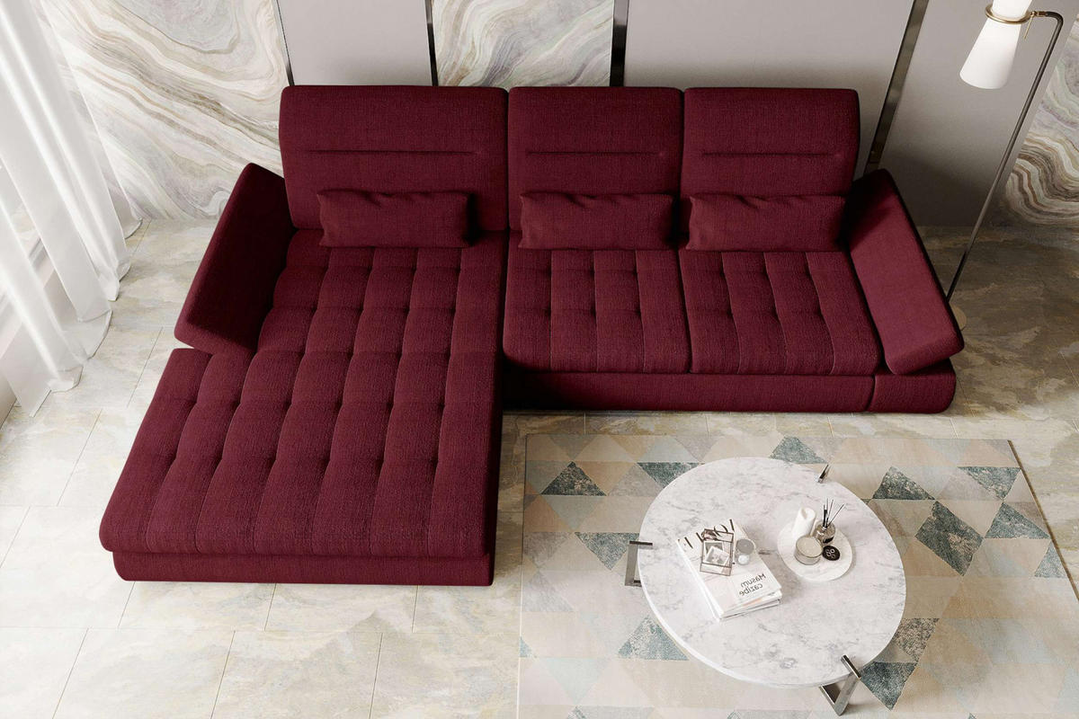 ECKSOFA Toscana Plus Velours inkl. Schlaffunktion - Bordeaux, Textil (179/300cm) - 99rooms