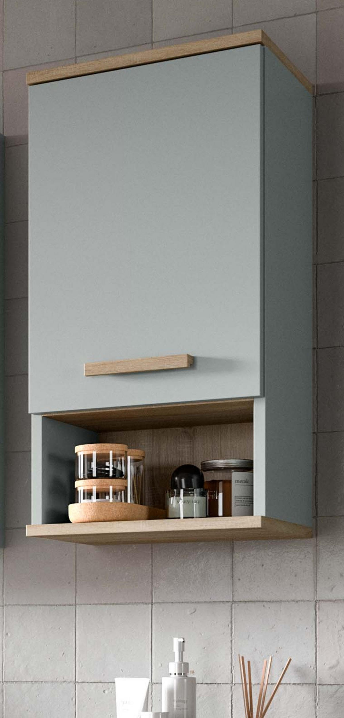 HÄNGESCHRANK grün, Eiche 34 x 68 cm, Badschrank hängend skandinavisch - Eichefarben/Grün, Holzwerkstoff (34/68/28cm) - Inn.Furn