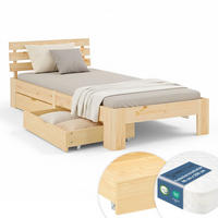 HOLZBETT Natur 90/200 cm mit Federkernmatratze und 2 Bettkästen - Naturfarben, Holz (90/200cm) - Homestyle4u