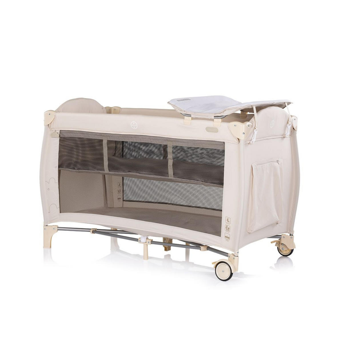 REISEBETT Bella creme 2 Ebenen seitlicher Eingang Musikmobile Wickelauflage - Beige, Kunststoff (60/120cm) - Chipolino