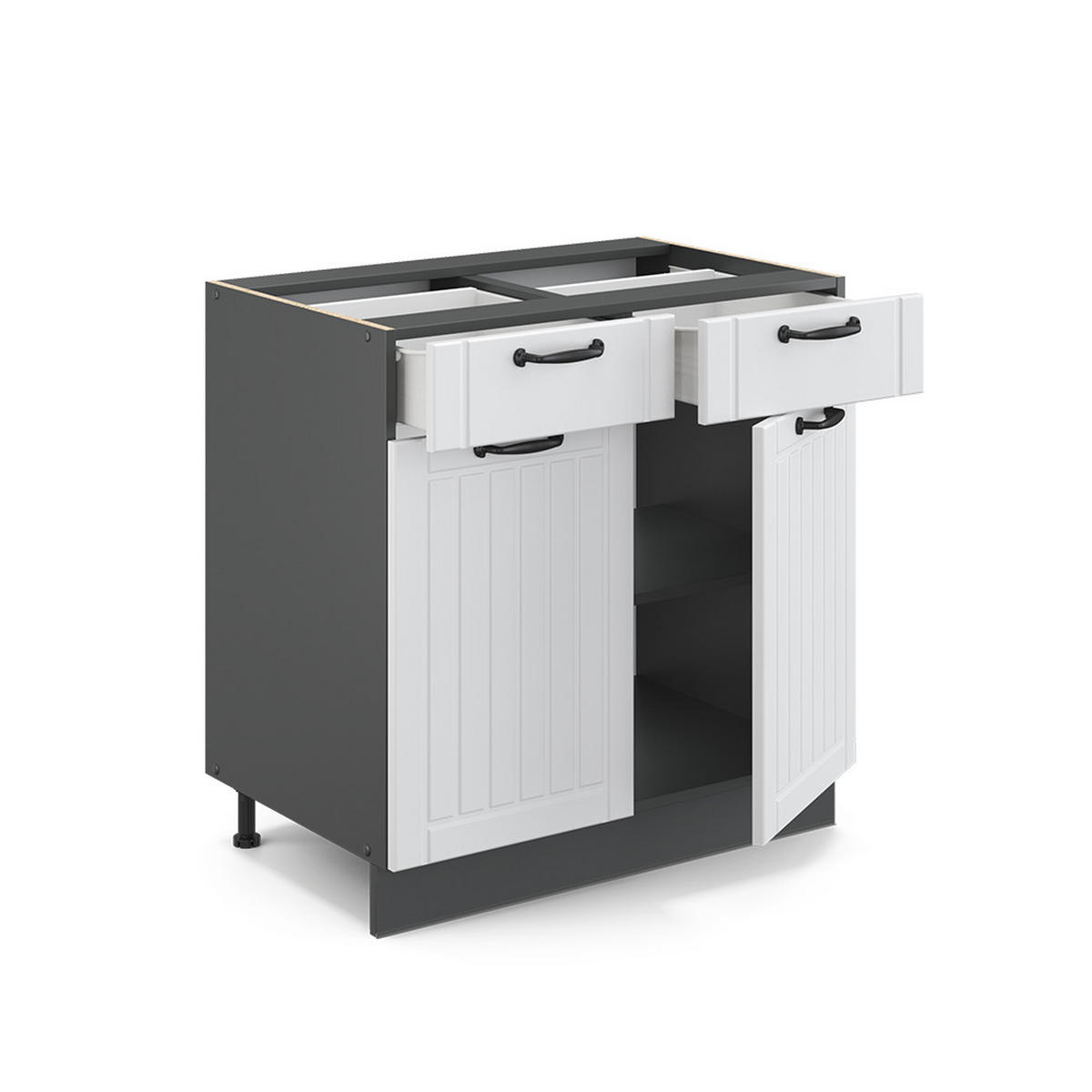 KÜCHENUNTERSCHRANK Fame-Line Weiß Landhaus 80 cm, AP Eiche - Anthrazit/Creme, Holzwerkstoff (80/82/60cm) - Vicco