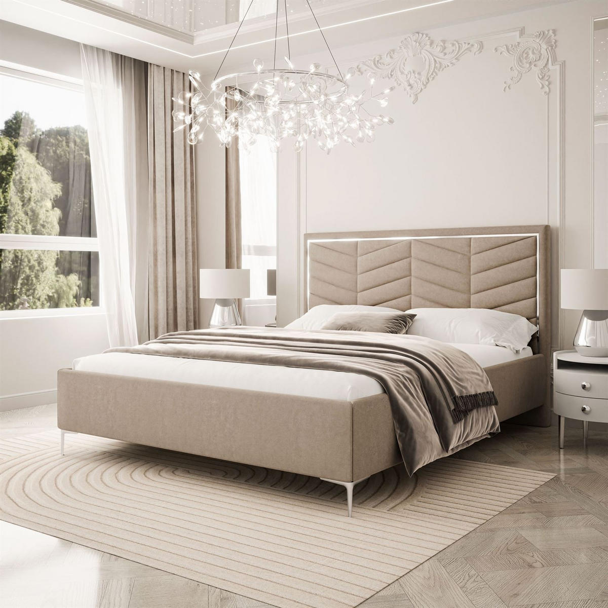 POLSTERBETT AURORA II 140x200 mit Bettkasten Boston Trufa - Beige, Textil (140/200cm) - Lookway