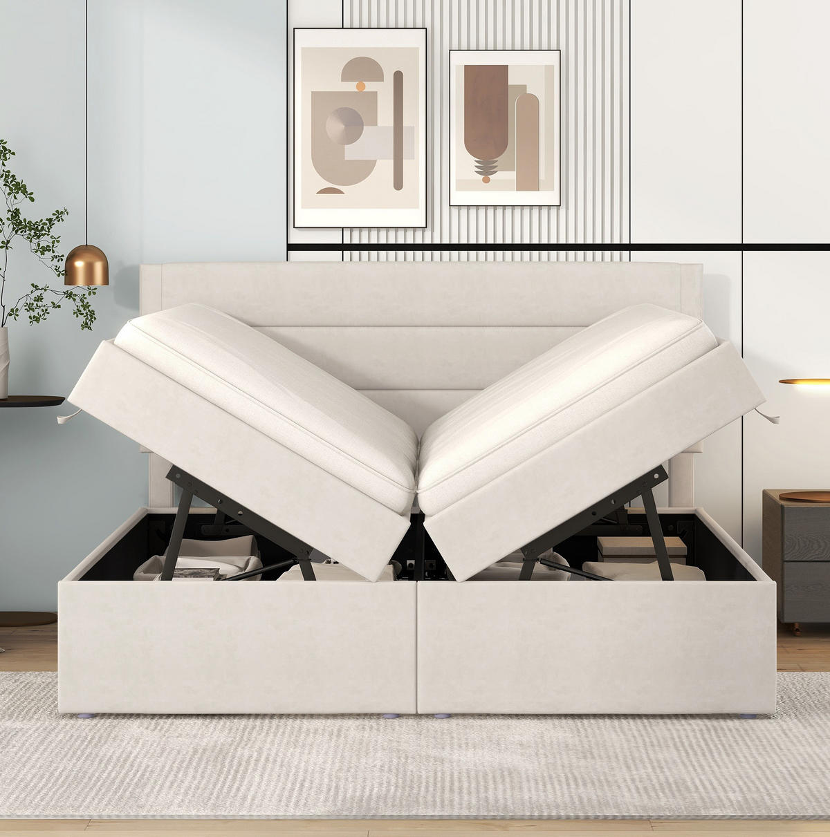 POLSTERBETT mit Bettkasten 140x200 cm Beige - Beige, Holz (140/200cm) - Meubliv