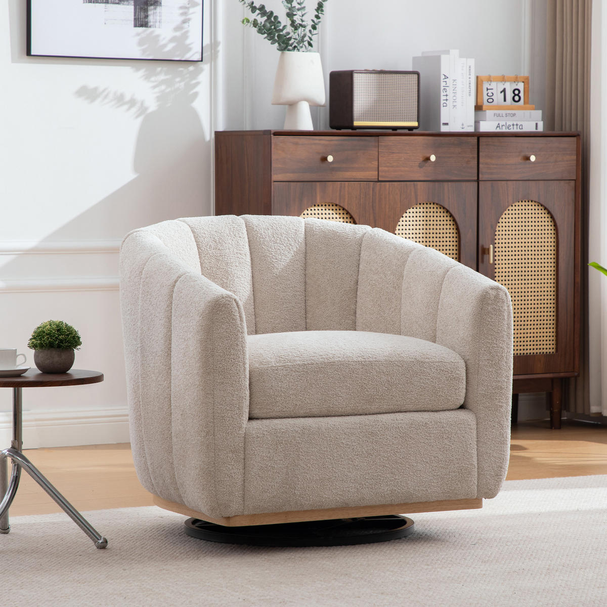 SESSEL 360° drehbar mit Chenille-Bezug, DE-42366, Beige - Beige, Metall (73/75.5/81cm) - ComfortXL