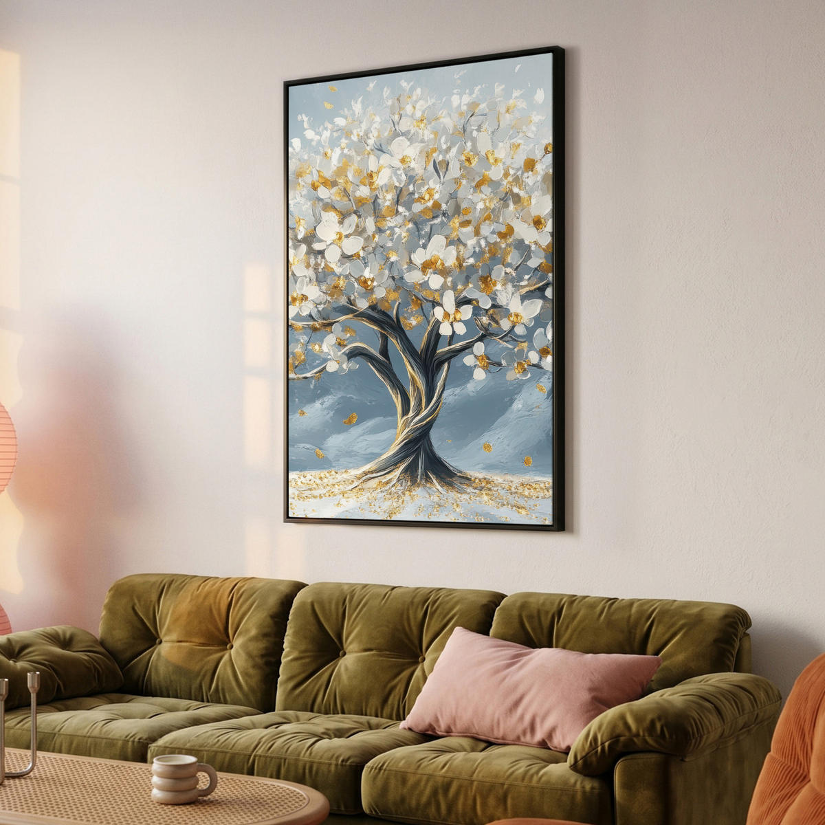 LEINWAND Bilder mit Rahmen - Baum - Winter - Baum des Lebens - Modern - Gold - 100x150 - Goldfarben, Textil (100/150cm) - MuchoWow