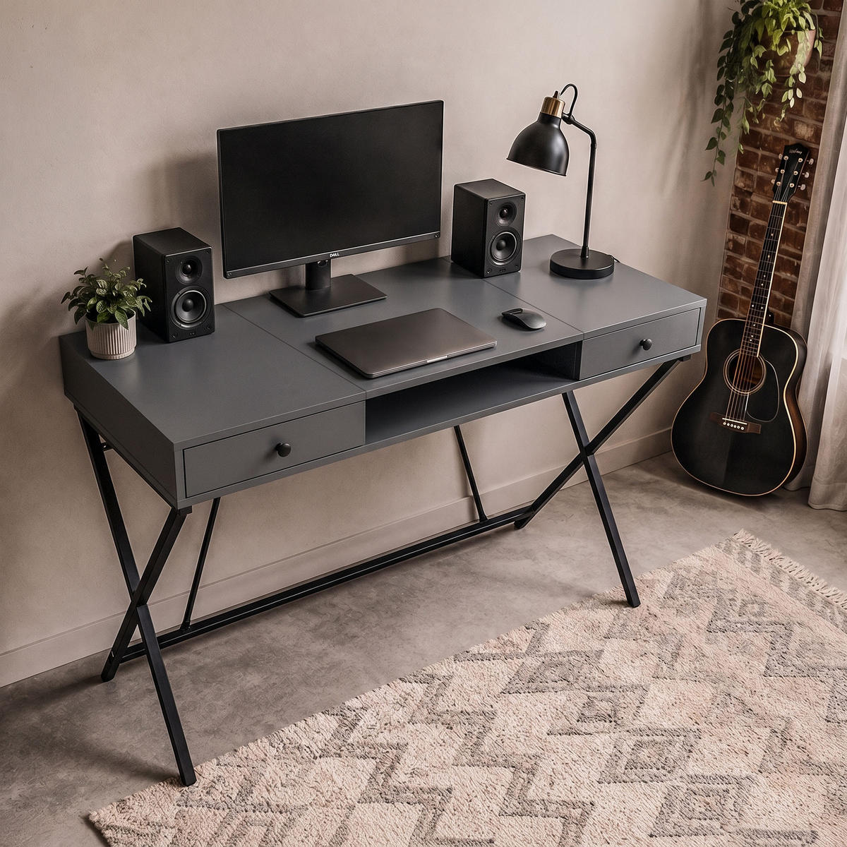SCHREIBTISCH CROSSLINE 120 cm Graphit - Graphitfarben/Schwarz, Holzwerkstoff (50/120/80.5cm) - Akord