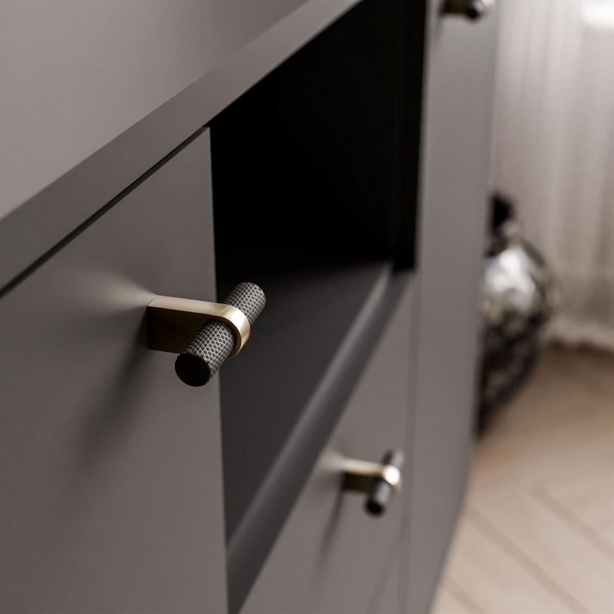 SIDEBOARD ELODIE 150 2T2S Schwarz - Eichefarben, Holzwerkstoff (150/81/40cm) - Lookway