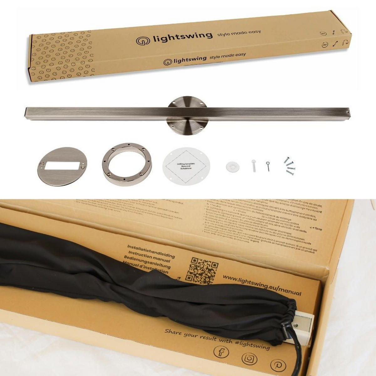 AUFHÄNGESYSTEM für eine Hängelampe - Single - 90cm - Edelstahl - Verstellbare Lampenaufhängung - Pendelleuchte Schieben und Drehen - Edelstahlfarben, Metall (90/3/2cm) - Lightswing®