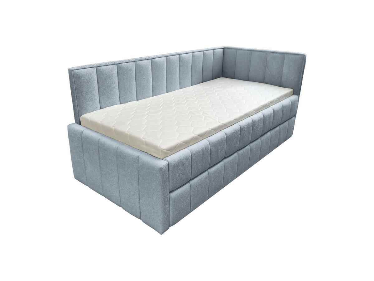 POLSTER-KINDERBETT LUKA 90x200 cm, rechts, mit Ausziehbett – Hellblau - Hellblau, Textil - KS Home Concept