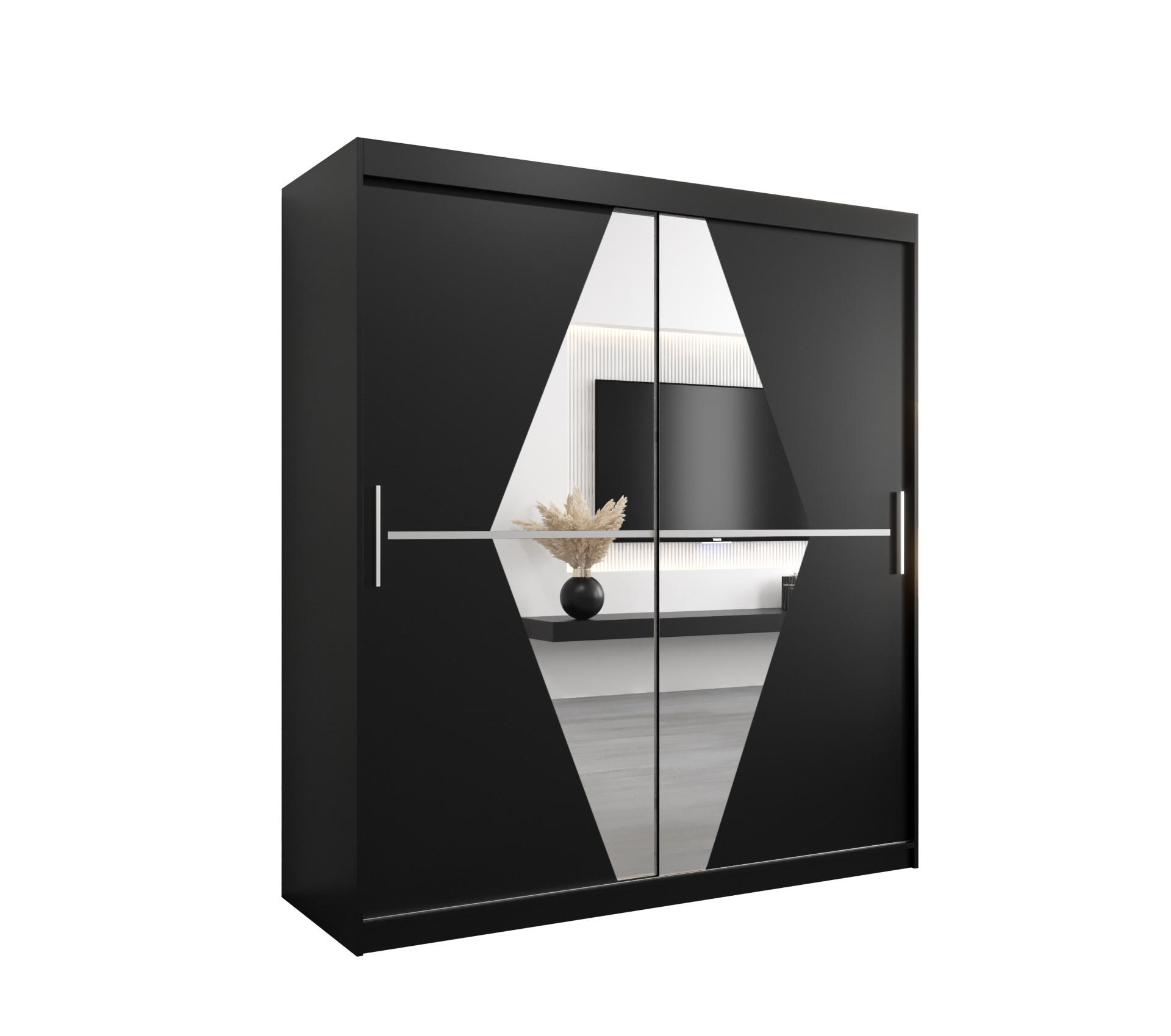 Möbel Kryspol Schwebetürenschrank Schwarz 180x200x62 cm