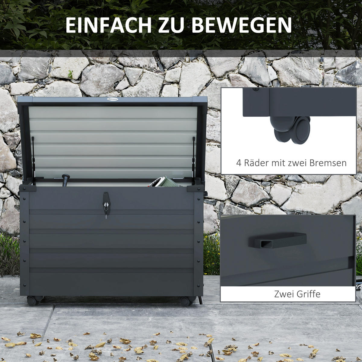 GARTENBOX Aufbewahrungsbox Dunkelgrau - Grau, Metall (62/65/100cm) - ComfortXL