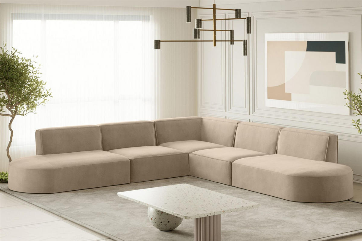 ECKSOFA Palma In Noel - Beige, Holzwerkstoff/Textil (276/276cm) - Fun Möbel