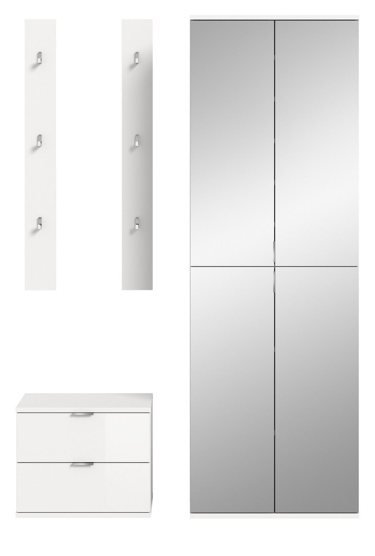 GARDEROBE Set 4-teilig weiß Hochglanz 128 cm, Flurgarderobe mit 9 Fächern - Chromfarben/Weiß Hochglanz, Glas/Holzwerkstoff (128/193/34cm) - Inn.Furn