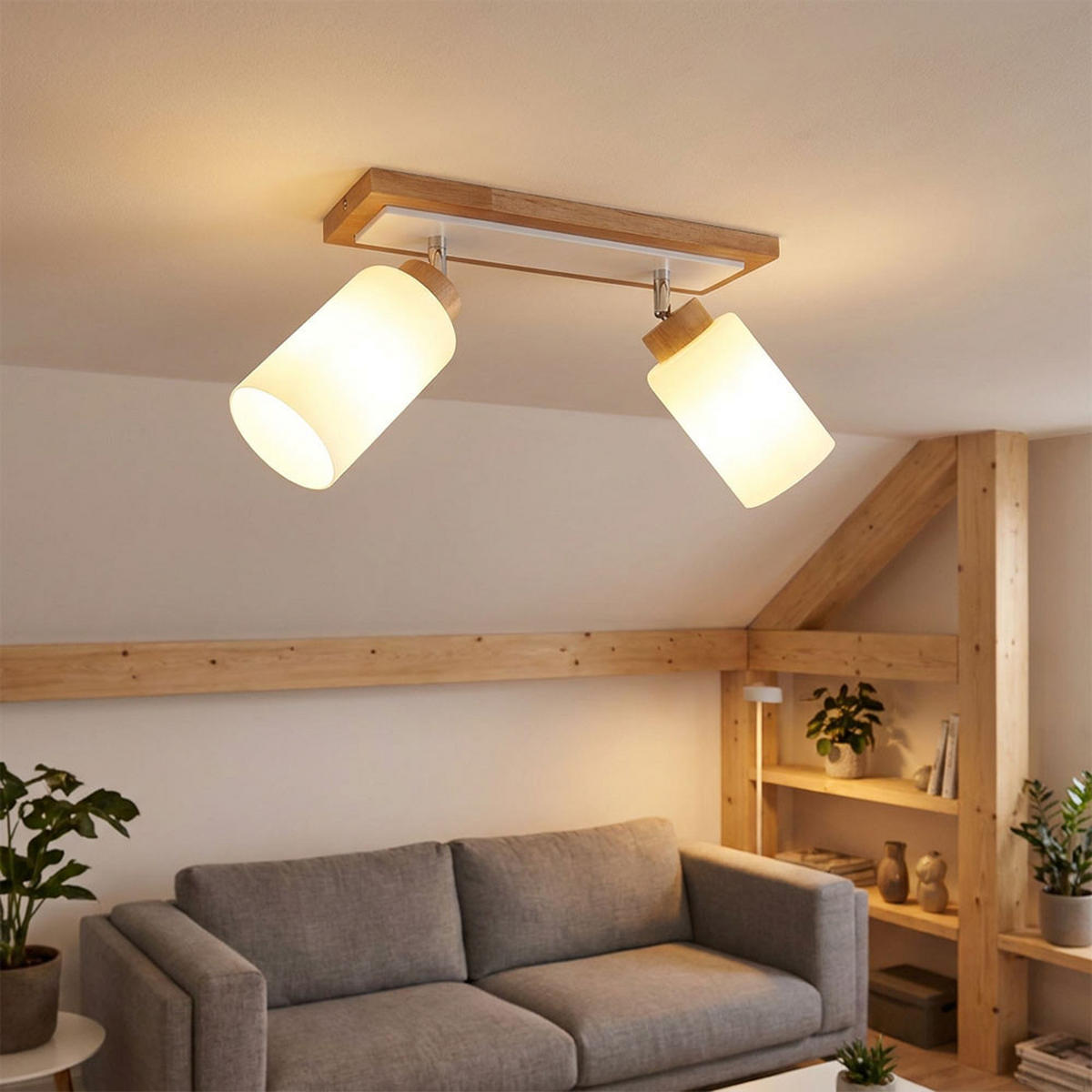 LED DECKENLEUCHTE Holz Braun, Metall Weiß, schwenkbar - Klar, Holz (60/10.3/22cm) - Globo Lighting