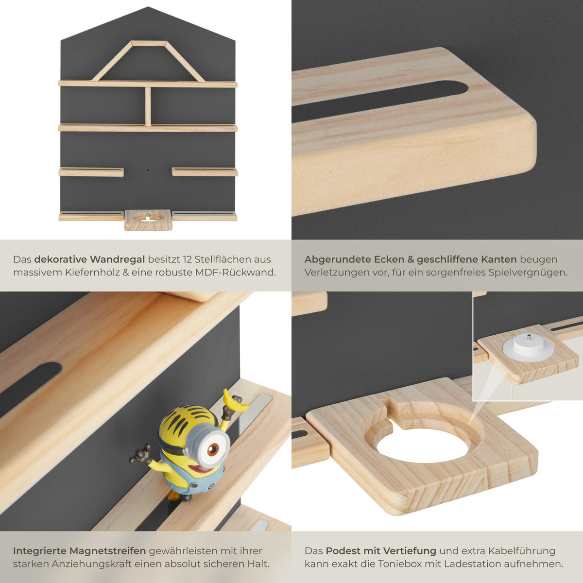 WANDREGAL Mylittle Story,50 x 15,5 x 60 cm,anthrazit - Anthrazit, Holz (50/60/15.5cm) - tectake